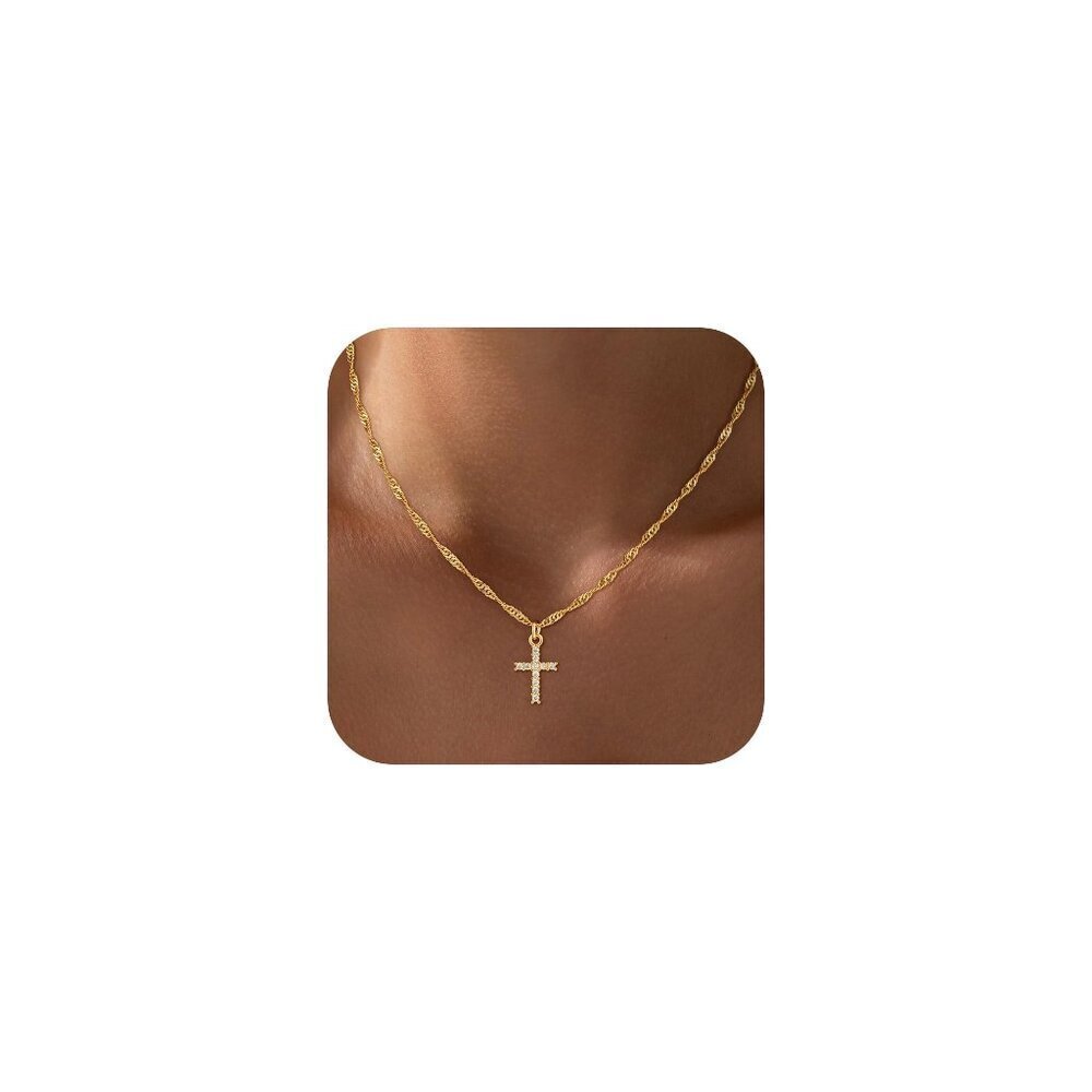 Dainty Gold Cross Necklace Minimalist Elegant Adjustable Chain Hypoallergenic